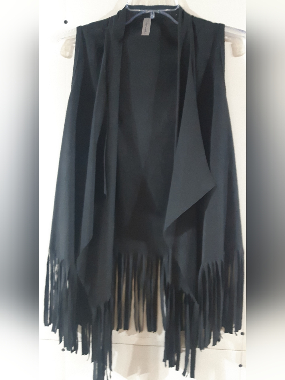 Light Weight First Looks Bohemian Whimsical Black Fringe Vest with Open Front
